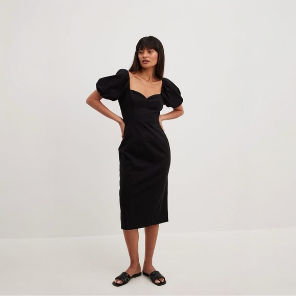 Na-kd and Lydia Tomlinson Sweetheart Black Linen Blend Dresss - Picture 2 of 6
